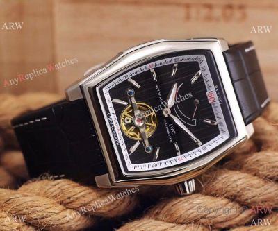 Replica IWC Da Vinci Tourbillon Watch SS Case Black Leather Strap